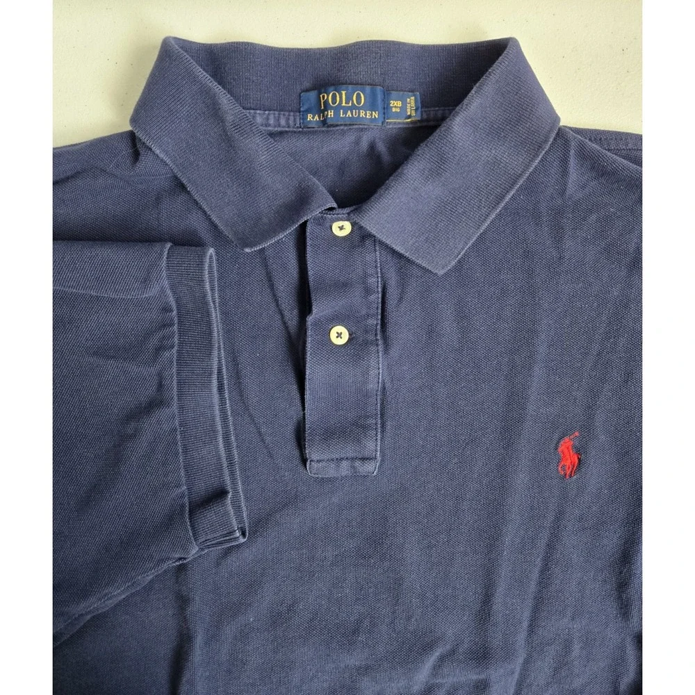 Polo Ralph Laurren Men's 2XB Navy Cotton Knit Short Sleeve Polo with Red Pony